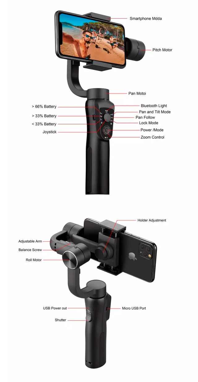 3-Axis Gimbal Stabilizer with Selfie Stick
