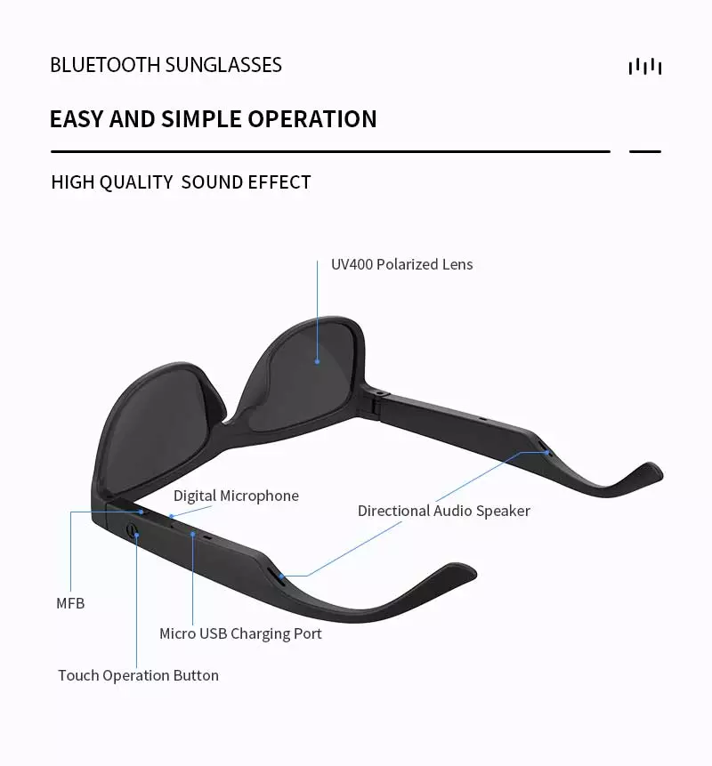 Smart Audio Glasses TWS Wireless Earphone Handsfree Eyewear